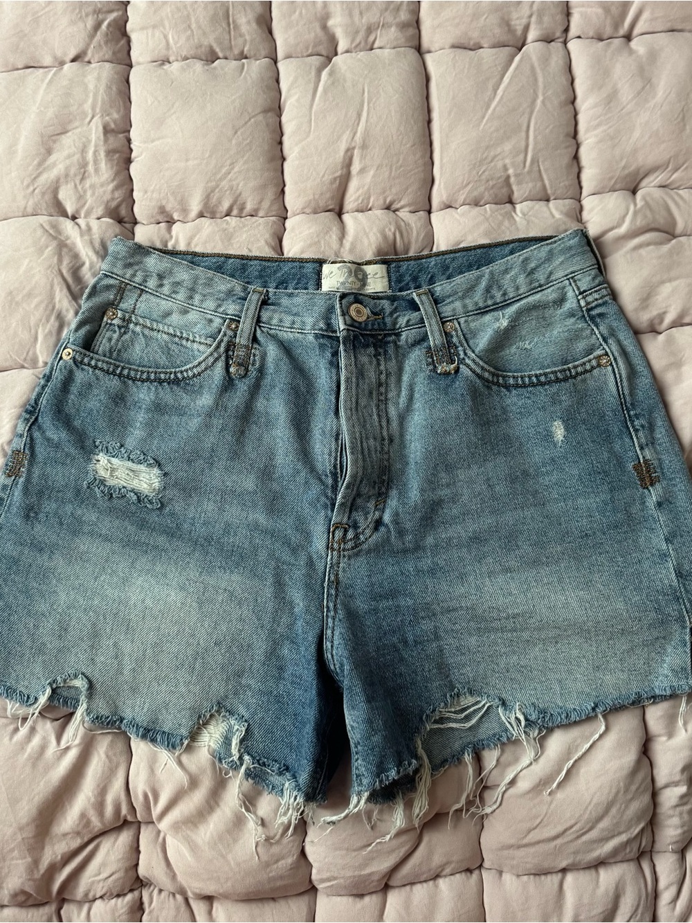 We The Free Free People Washed Distressed Denim Shorts Size 29